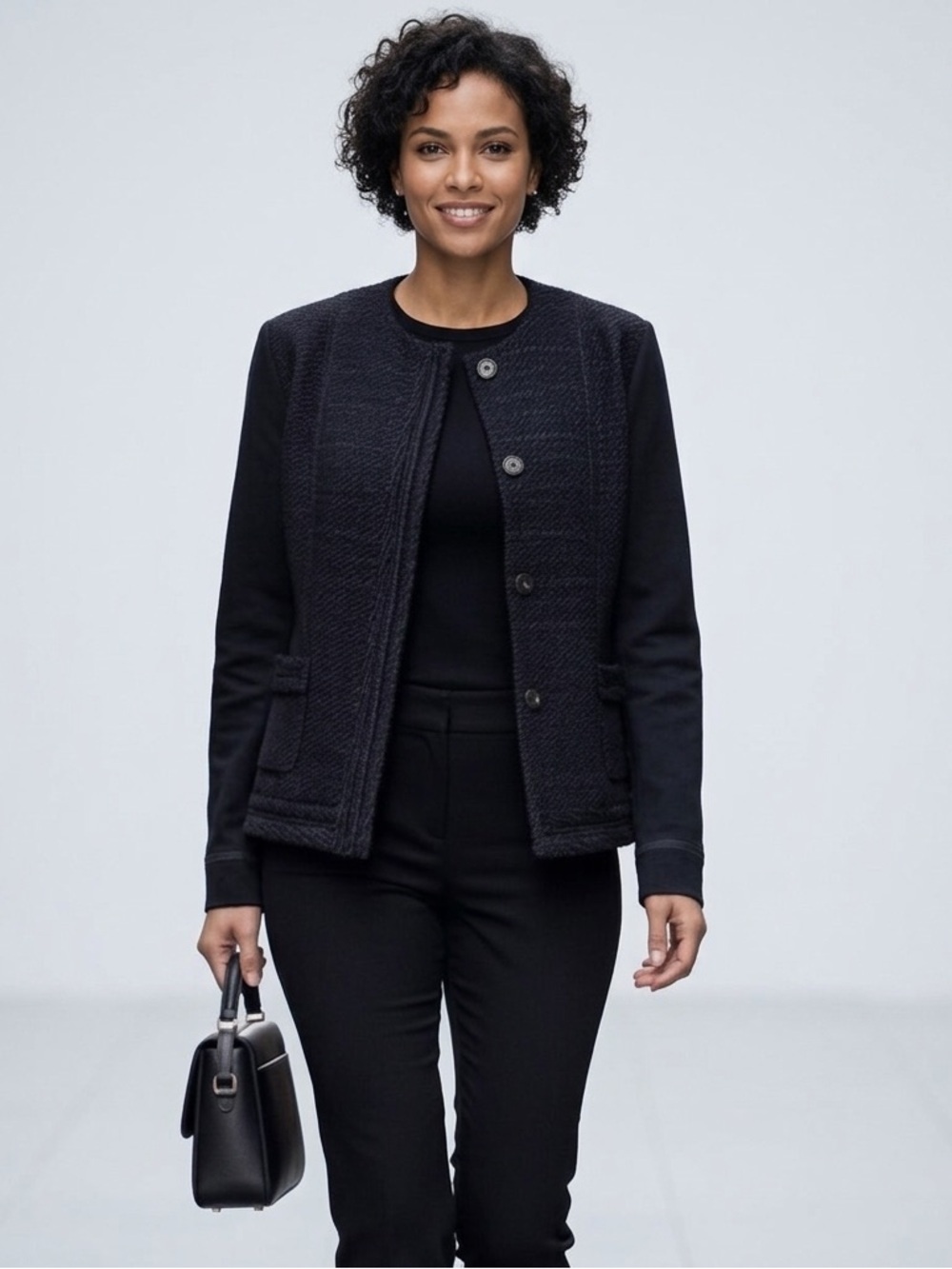 Olsen Europe Quilted Texture Jacket with Contrast Sleeves Sz 8 Business Casual